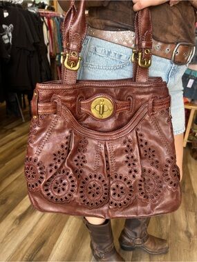 Brown Lockheart Purse Daisy Floral Eyelet Embroidered Shoulder Bag